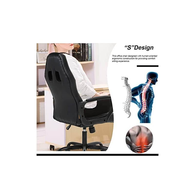 Chair PC Gaming Chair Cheap Desk Chair Ergonomic PU Leather Executive Computer Chair Lumbar Support for Women, Men(Black)