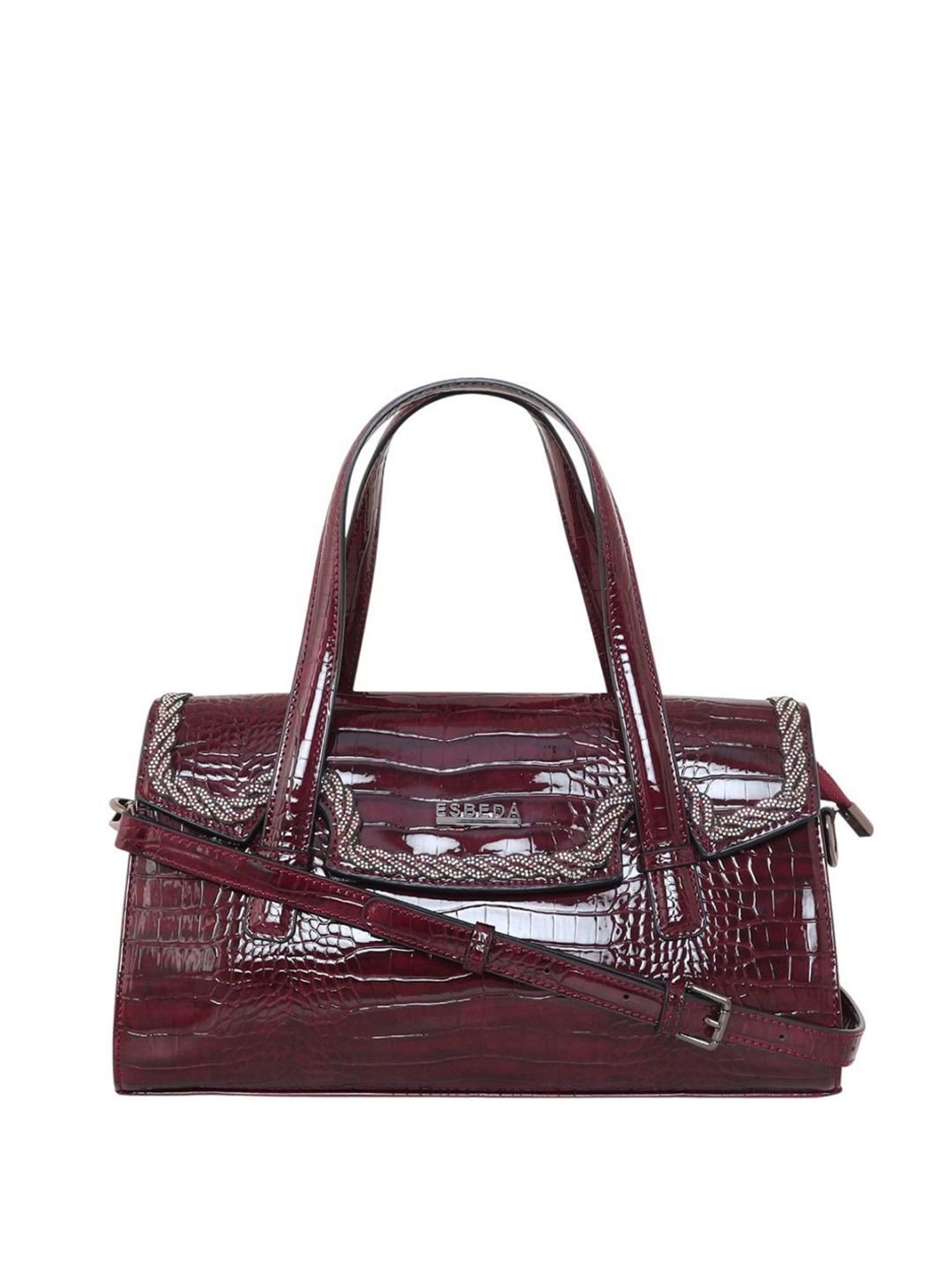 Esbeda Rectangular Maroon PU Textured Handbag