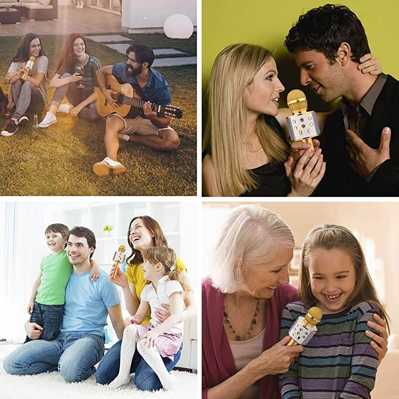 Wireless Bluetooth Karaoke Microphone with Speaker & Record Function, Best Gift Singing Toy for Kid (Gold)