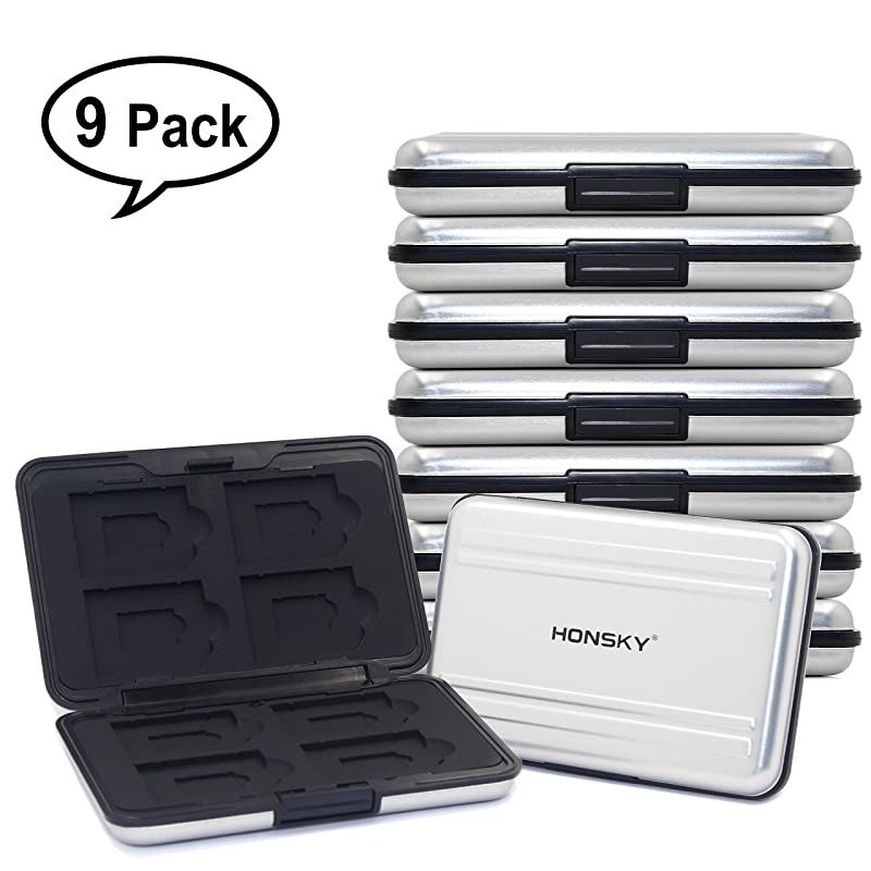 9 Sets Aluminum Water Resistant UHS-I SD Micro SD SDHC SDXC SecureDigital Memory Card Carrying Case Holder Organizer Box Keeper Computer Camera Media Storage Organization, Silver
