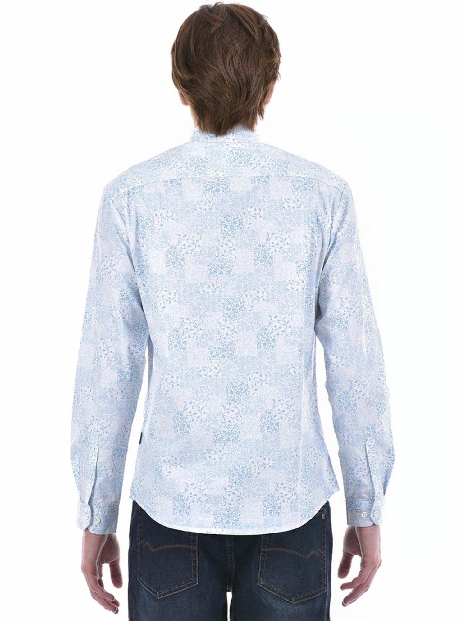 Numero Uno Blue Slim Fit Floral Print Shirt