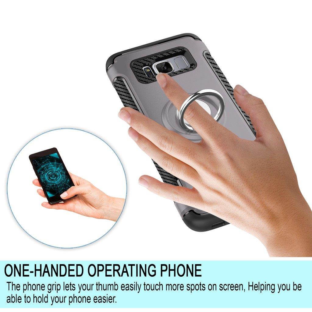 Galaxy S8 Plus Case, Cellularvilla [Slim] High Impact Dual Layer Protective Case [Shockproof] Built-in 360 Degree Rotating Ring Holder Kickstand Cover For Samsung Galaxy S8 Plus (Gray Black)