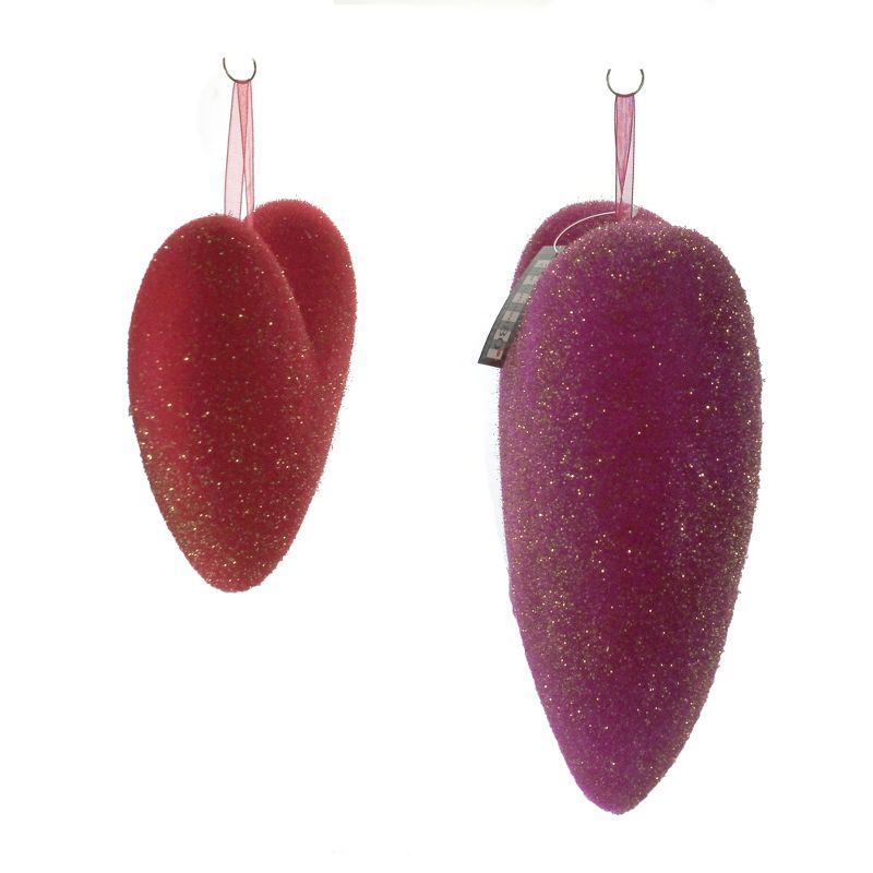 Valentine's Day 9.25" Set / 2 Flocked Hanging Hearts Decor Decorate Decoration Love One Hundred 80 Degree  -  Decorative Figurines