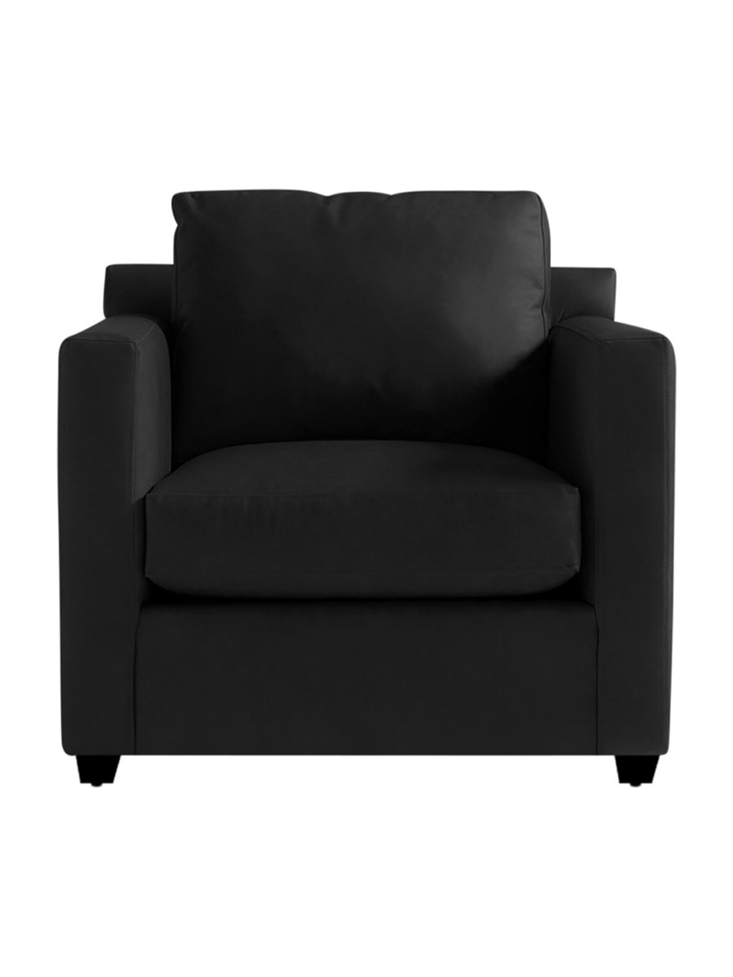 Trevi Olive Black Leather & Neem Wood 1 Seater Sofa