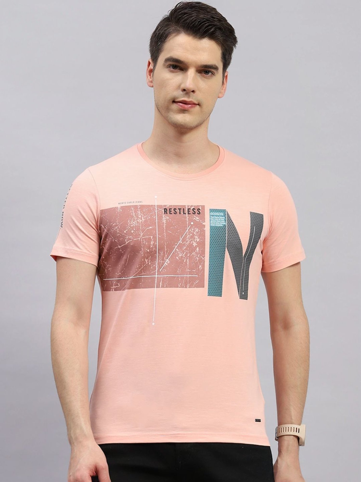 Monte Carlo Peach Regular Fit Printed T-Shirt