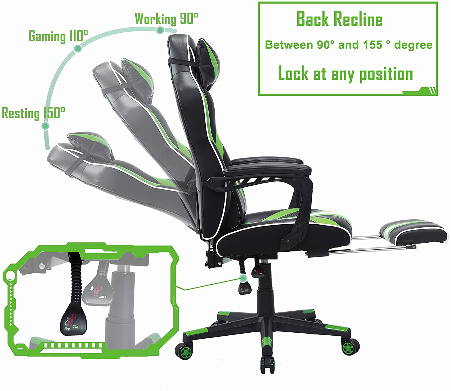 Zeanus Pink Ergonomic Gaming Chair for Girl, Gaming Chair with Footrest, Gaming Chair for Adults, High Back Racing Chair, Computer Chair with Massage, E-Sports Gamer Chair, Big and Tall Gaming Chair
