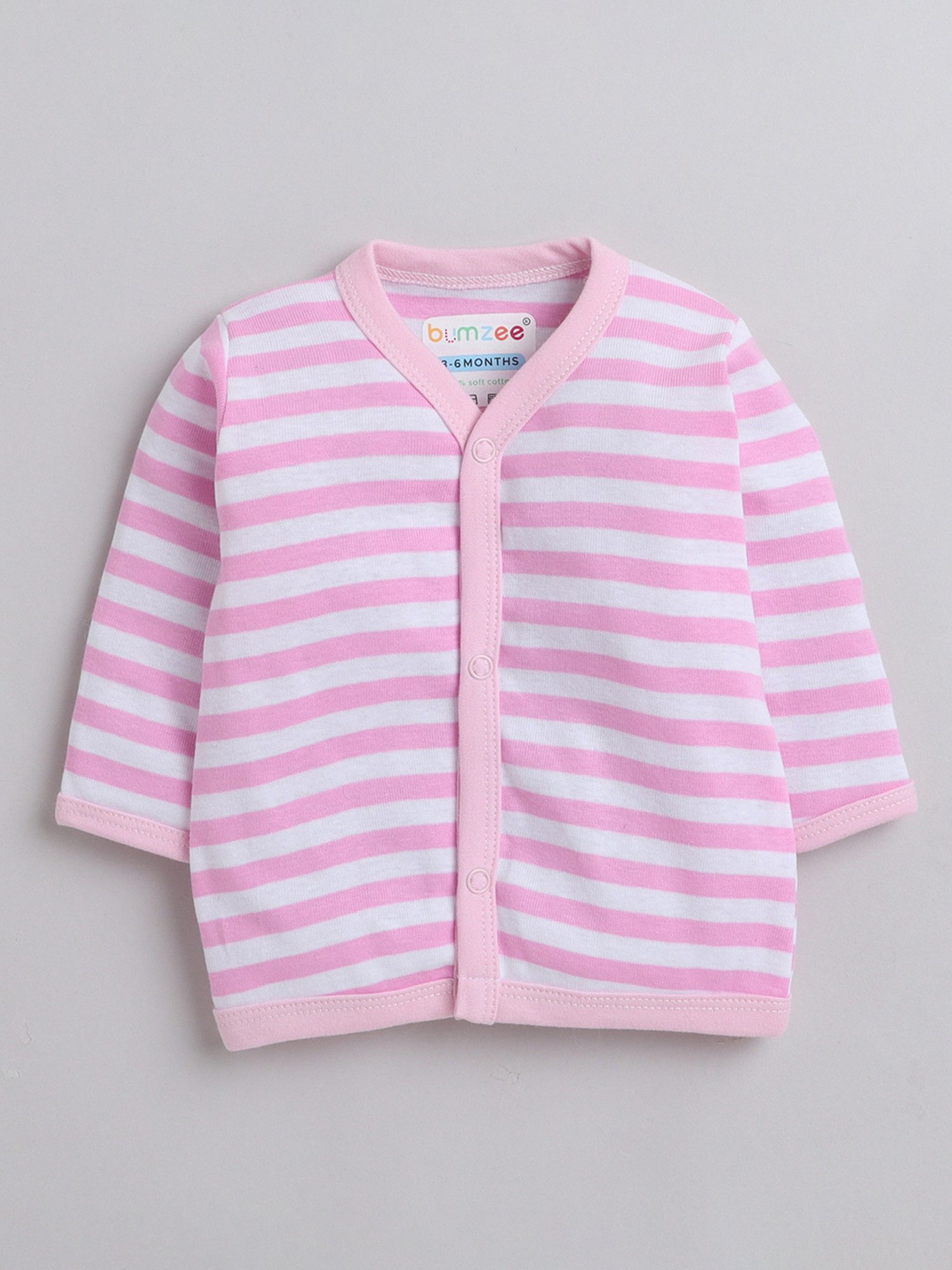 Bumzee Kids Pink & White Printed Full Sleeves Jhablas (Pack Of 3)