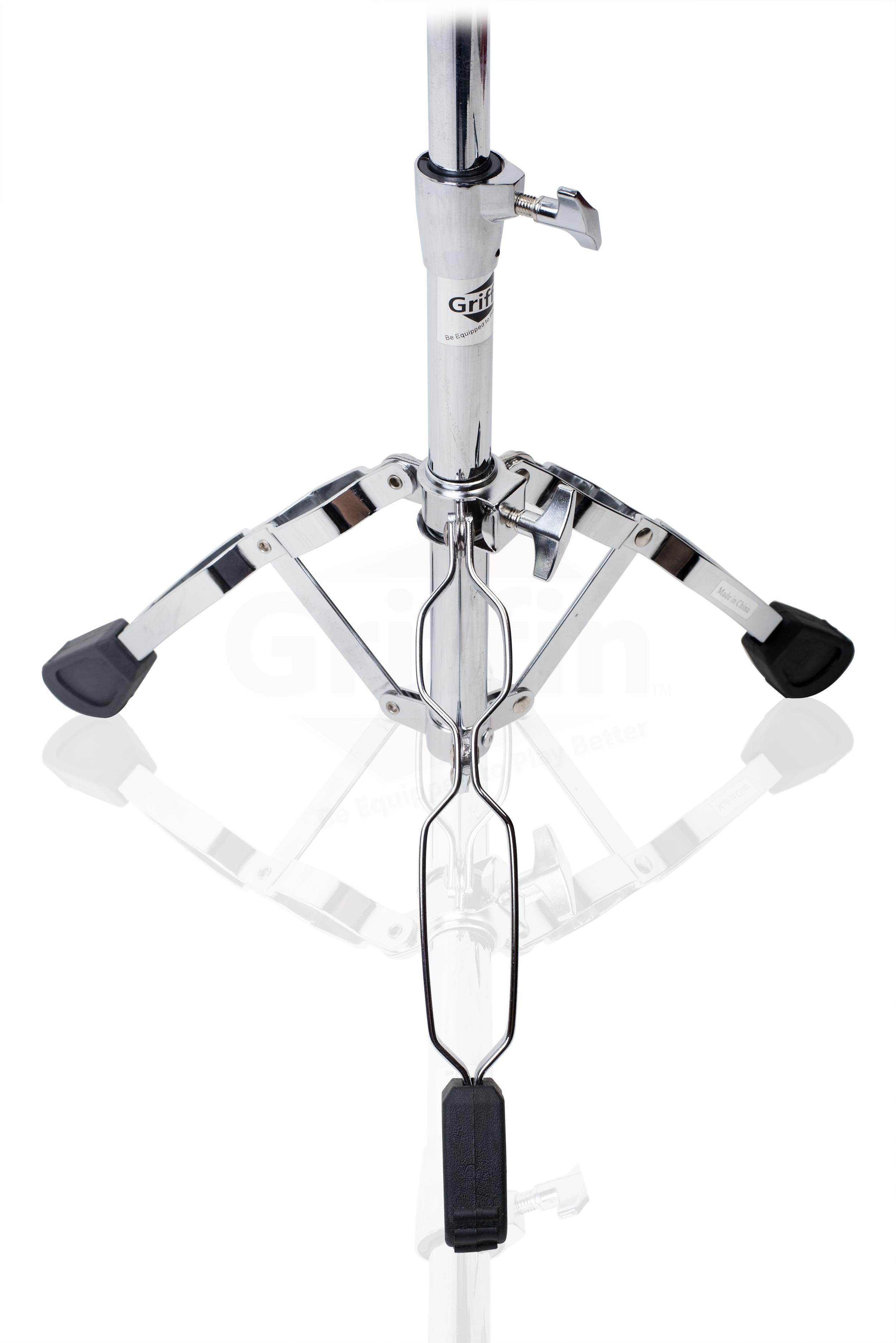 GRIFFIN Deluxe Snare Drum Stand | Percussion Hardware Kit with Key | Double Braced Medium Weight Mount for Snares, Tom Drums & Practice Pad | Adjustable Height & Tilting Gear Clamp Style Basket Holder