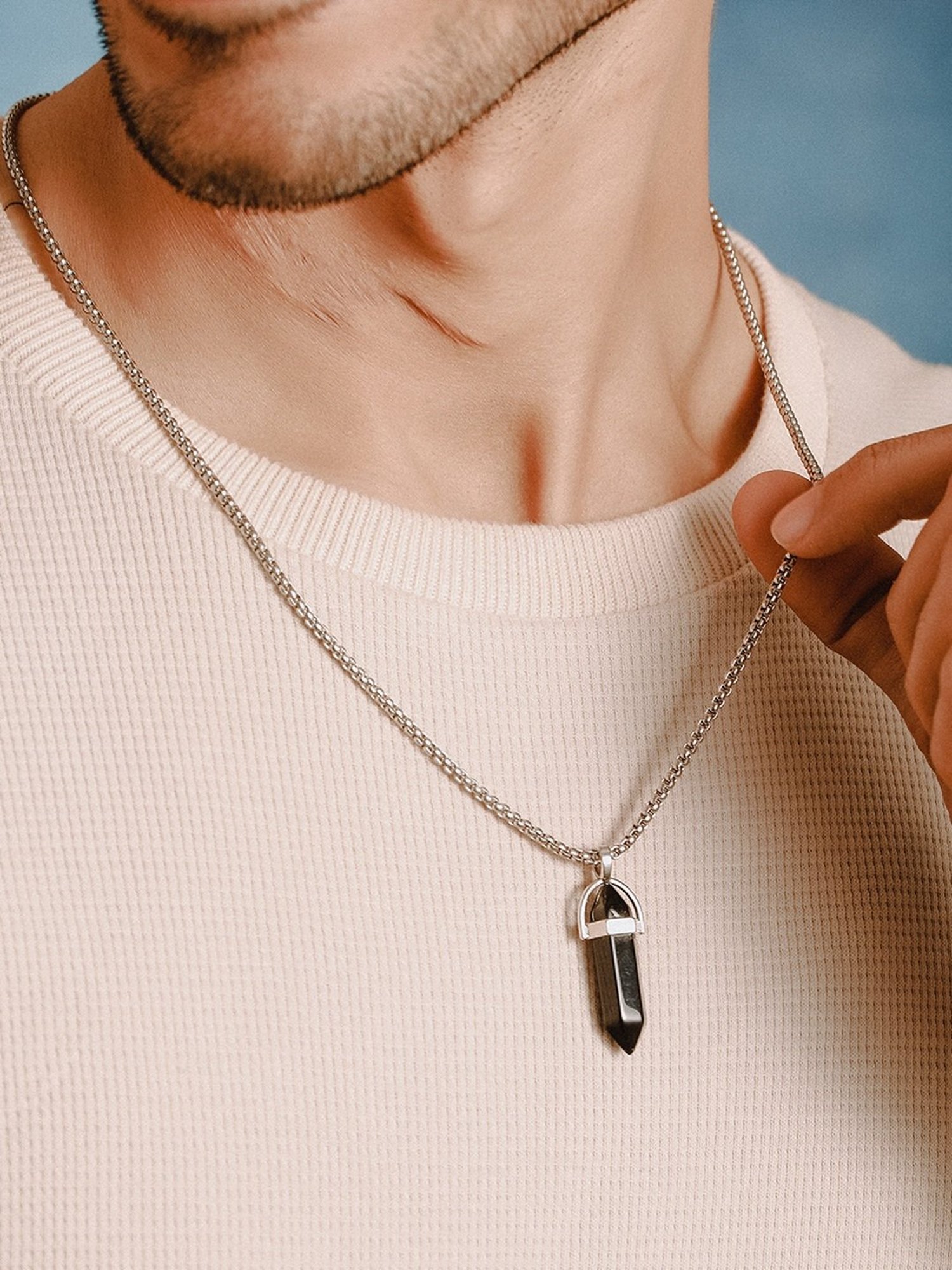 Aatmana Men Silver-Toned & Black Silver-Plated Pendant Necklace