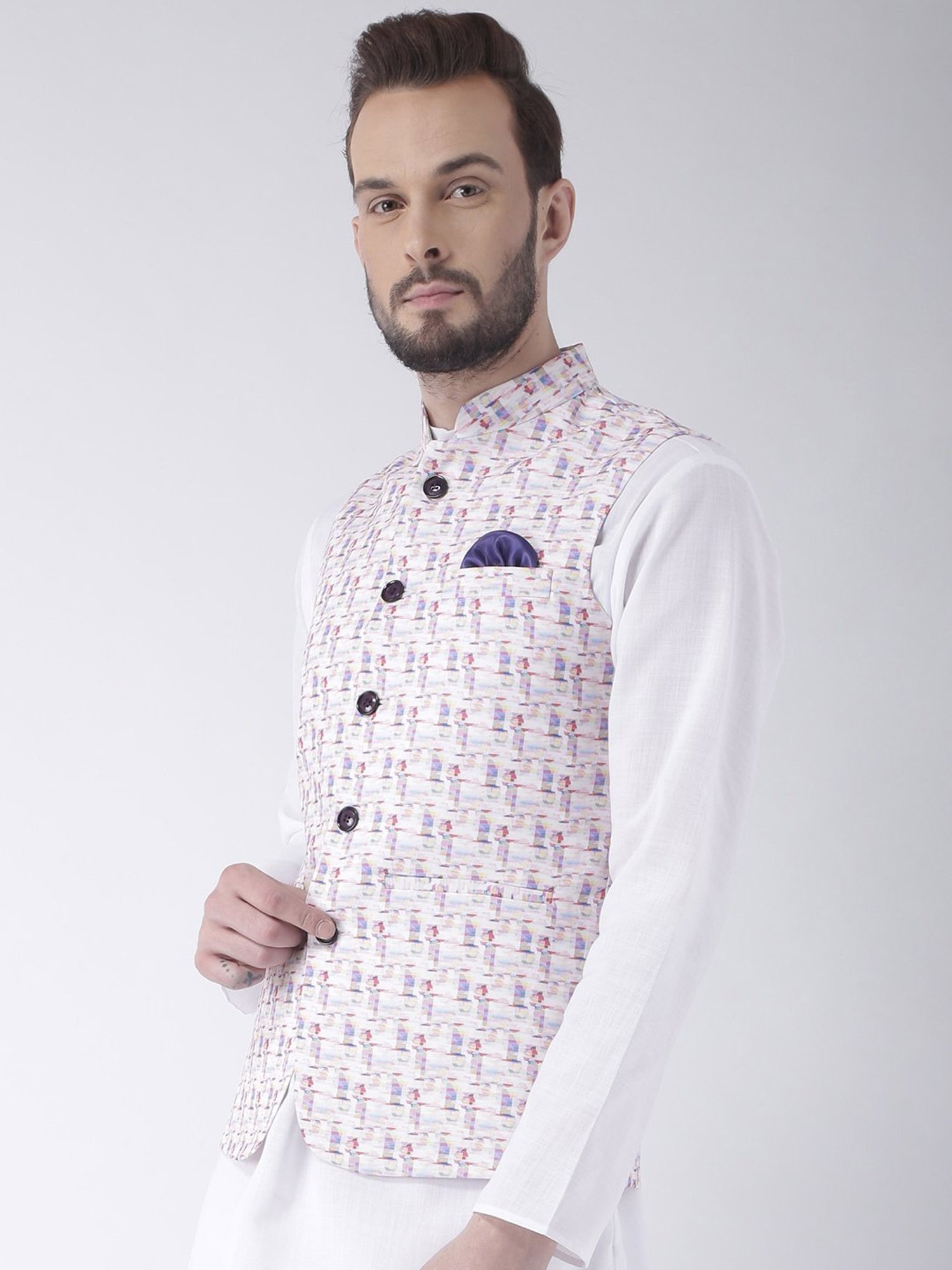 Hangup Plus Multicolor Regular Fit Printed Nehru Jacket