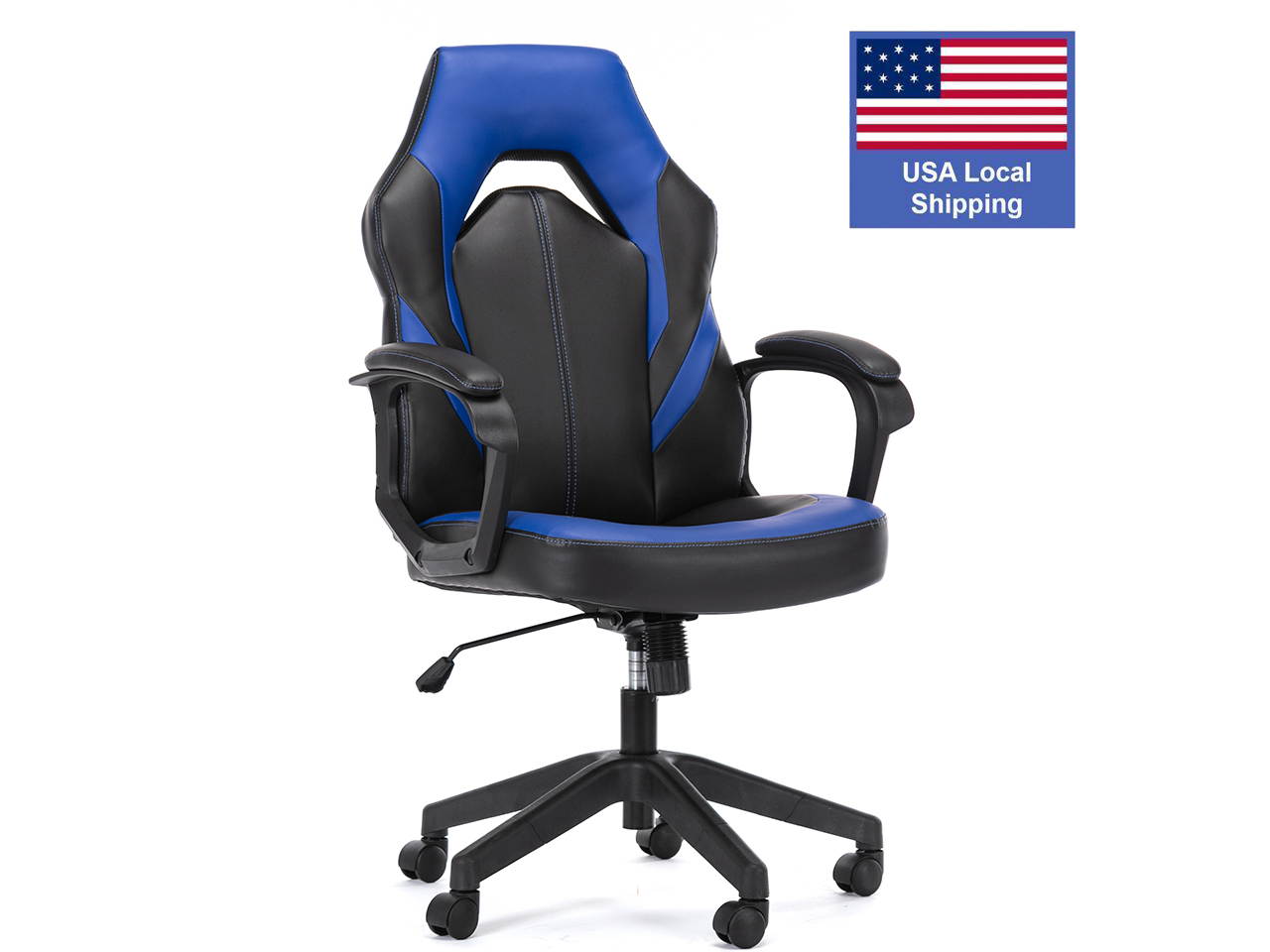 SMUGDESK Gaming Chair,  Office Computer Swivel Desk Task Chair, Ergonomic Executive Chair Bonded Leather with Padding Armrests and Lumbar Support (Blue)