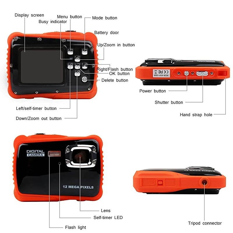 Waterproof Mini Kid Camera High Definition 12MP HD 3M Underwater Swimming Digital Camera Camcorder 2.0 Inch LCD Display Include 32 TF Card (Black)