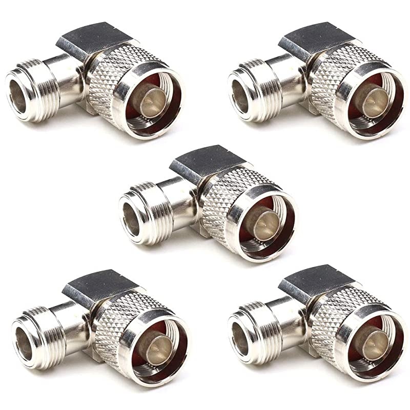 N Type Connectors N Male to Female Adapter Right Angle N Coax Adapters Connector RF Coaxial Adapters for WiFi Antenna Cable Amplifier Ham Radio Base Station 5Packs