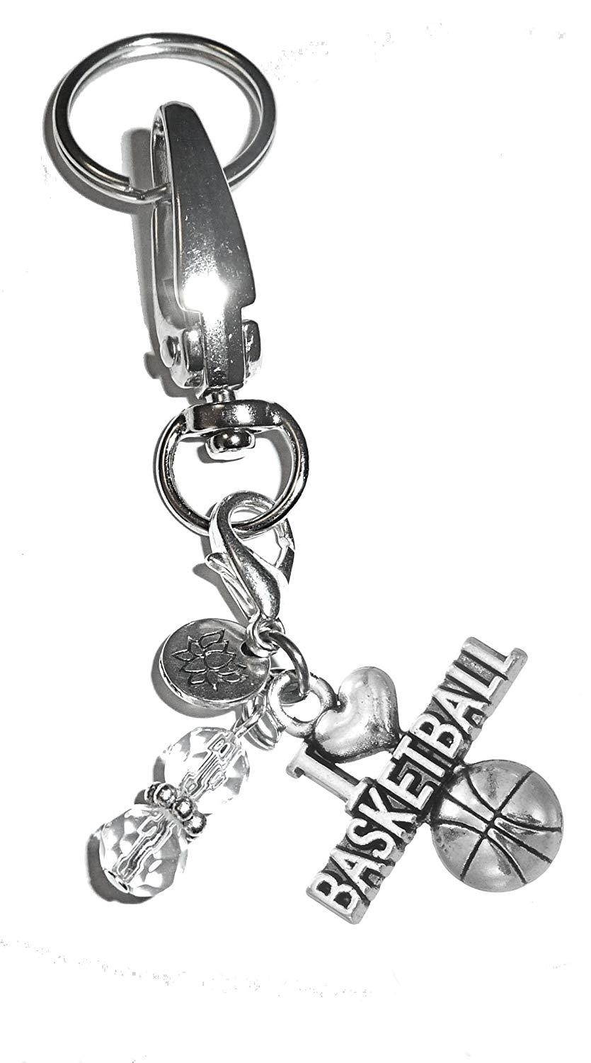 Charm Key Chain Ring, Women's Purse or Necklace Charm, Comes in a Gift Box! (I Love Basketball)