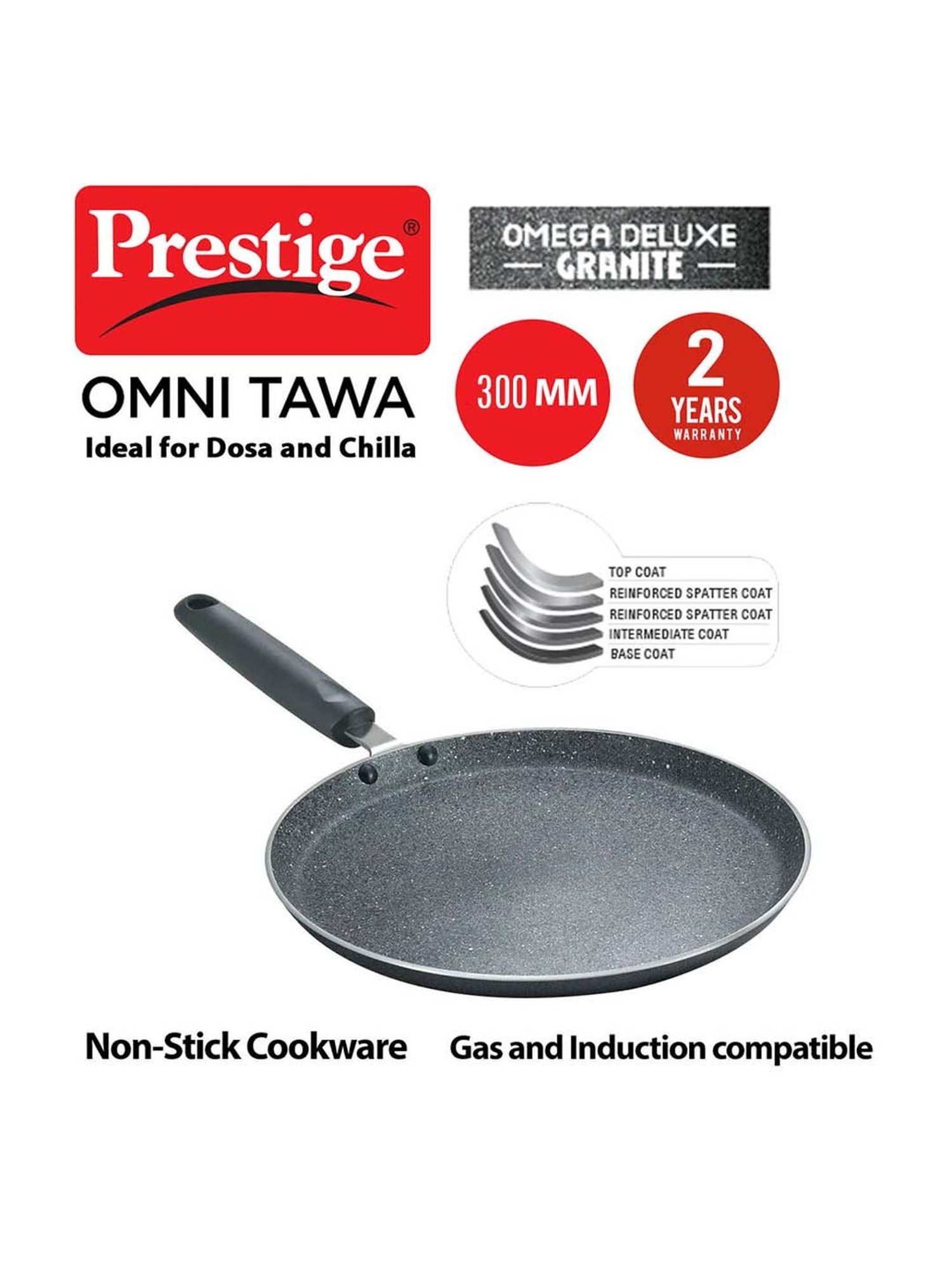 Prestige Omega Black Deluxe Granite Omni 300 mm Tawa - Set of 1