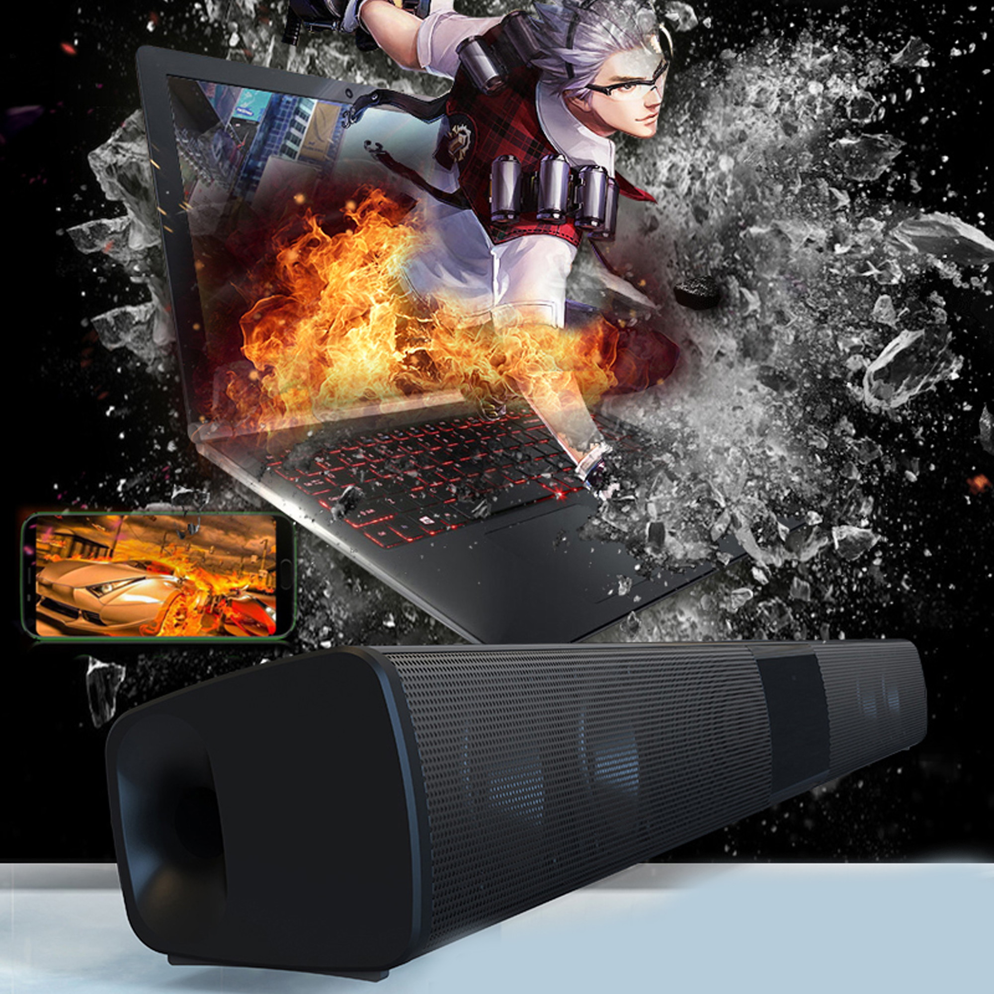 20W Soundbar Portable Column Wireless Bluetooth Speaker Powerful 3D Music Sound bar Home Theater Aux 3.5mm TF For TV PC