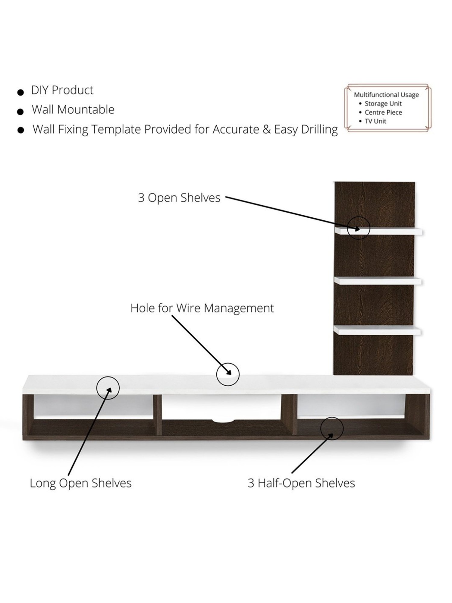 Delite Kom Flex Flowery Wenge & Acacia Dark Engineered Wood TV Entertainment Unit