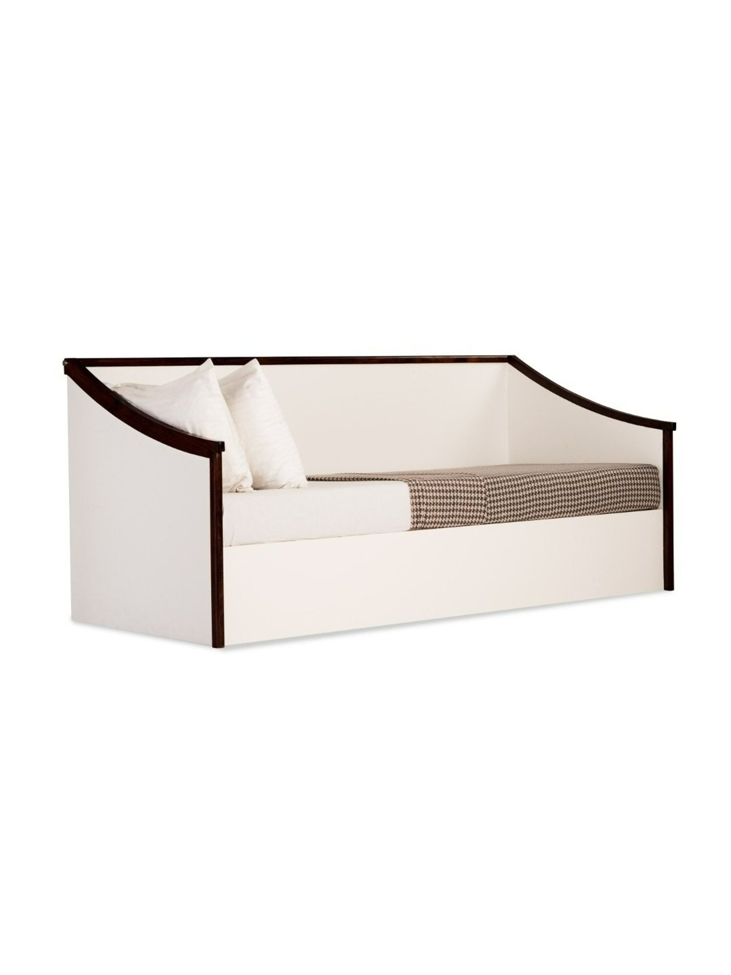 Durian Francis Modern Frosty White & Brown Solid Wood Sofa Cum Bed Walnut Finish