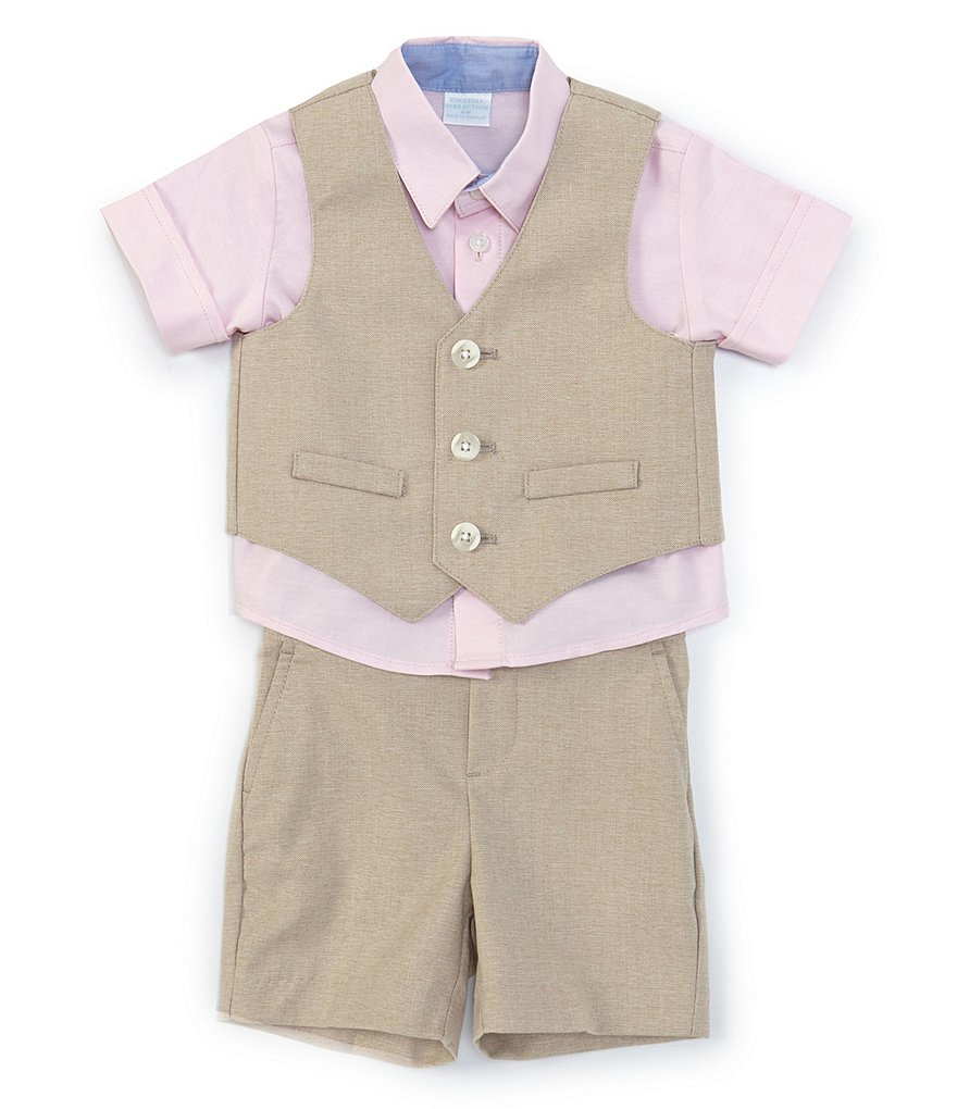 Edgehill Collection Baby Boys Newborn-9 Months Shirt & Cross Shortall Christening Set
