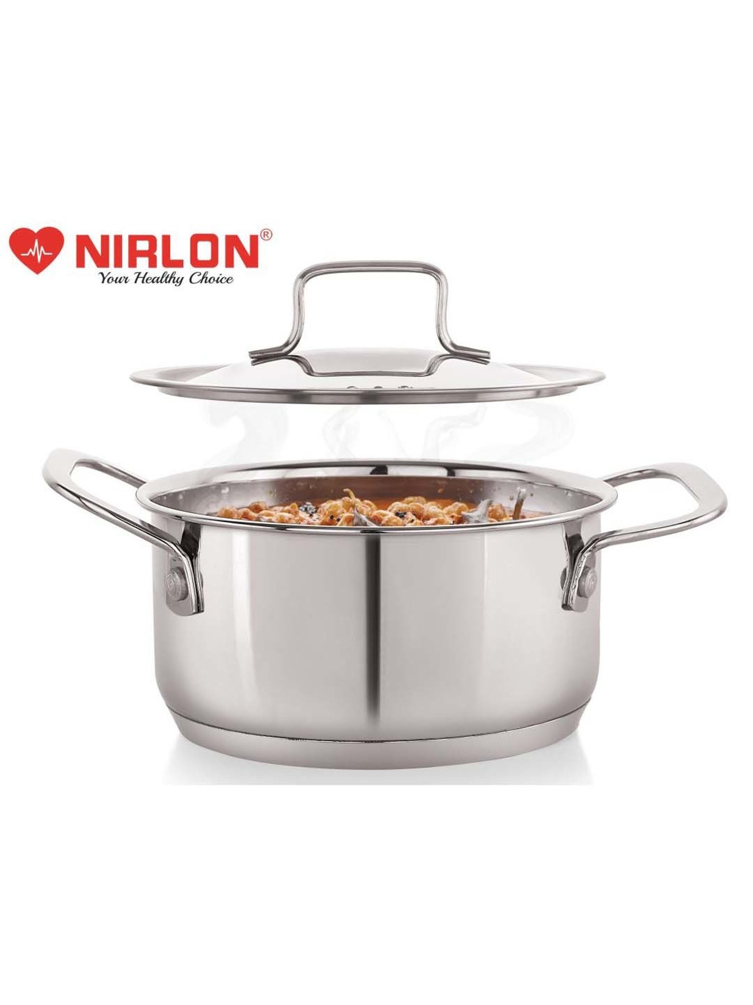 Nirlon Deluxe Series Silver Stainless Steel 20cm Induction Straight Casserole With Steel Lid (4L)