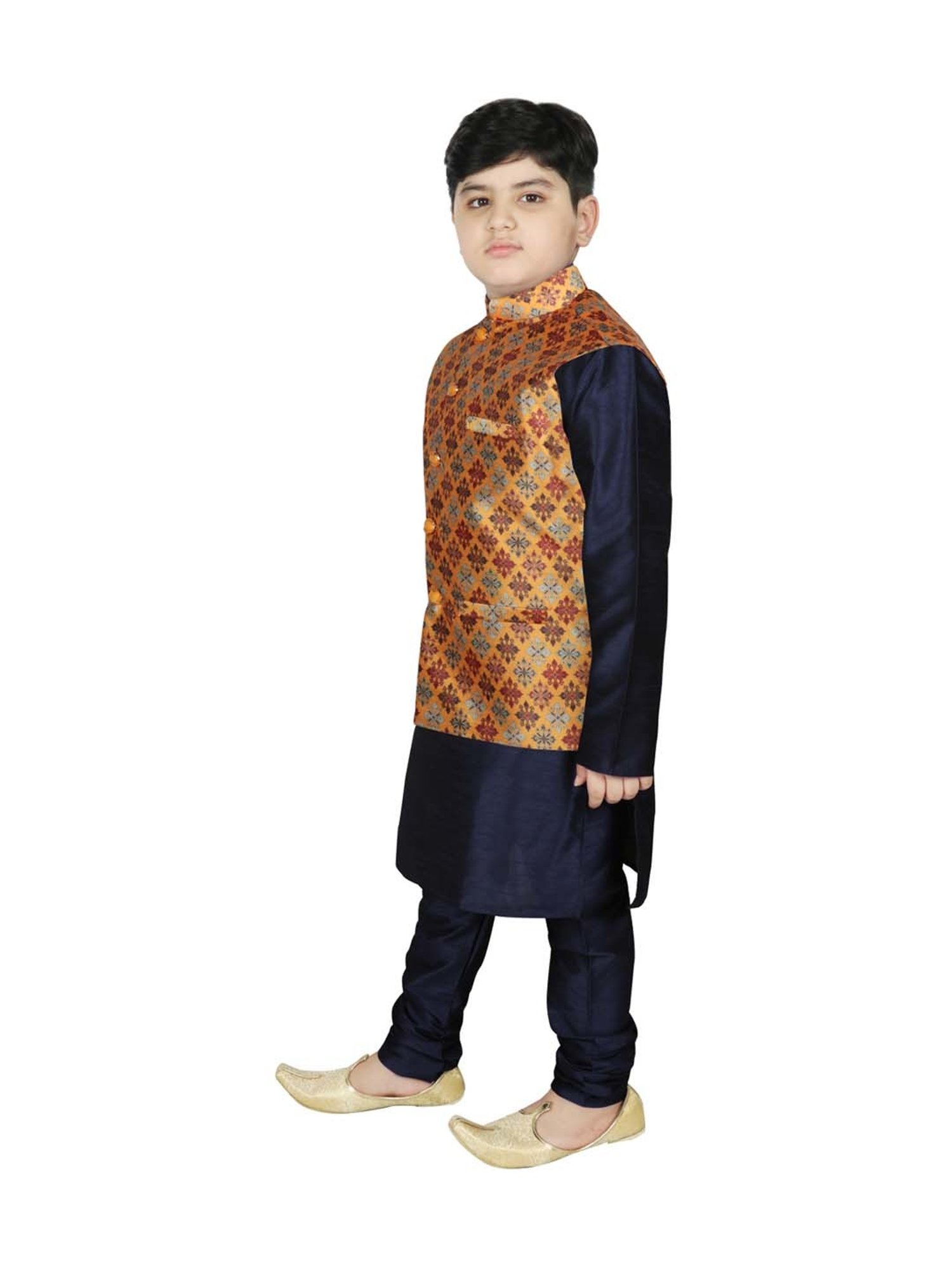 SG Yuvraj Kids Yellow & Navy Printed Full Sleeves Kurta Set