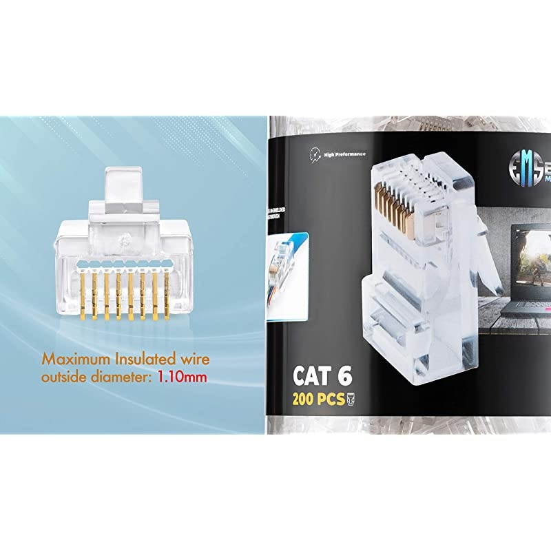 RJ45 Cat6 Pass Through Connectors Pack of 200Jar | Crimp Connector UTP Network Unshielded Plug for Twisted Pair Solid Wire Standard Cables | Transparent Passthrough Ethernet Insert