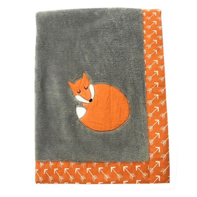 Bacati - Playful Fox Grey Embroidered Blanket