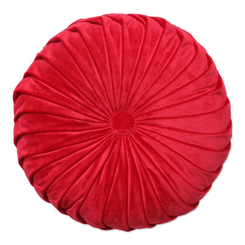 14" Pleated Velvet Round Throw Pillow Red - Pillow Perfect
