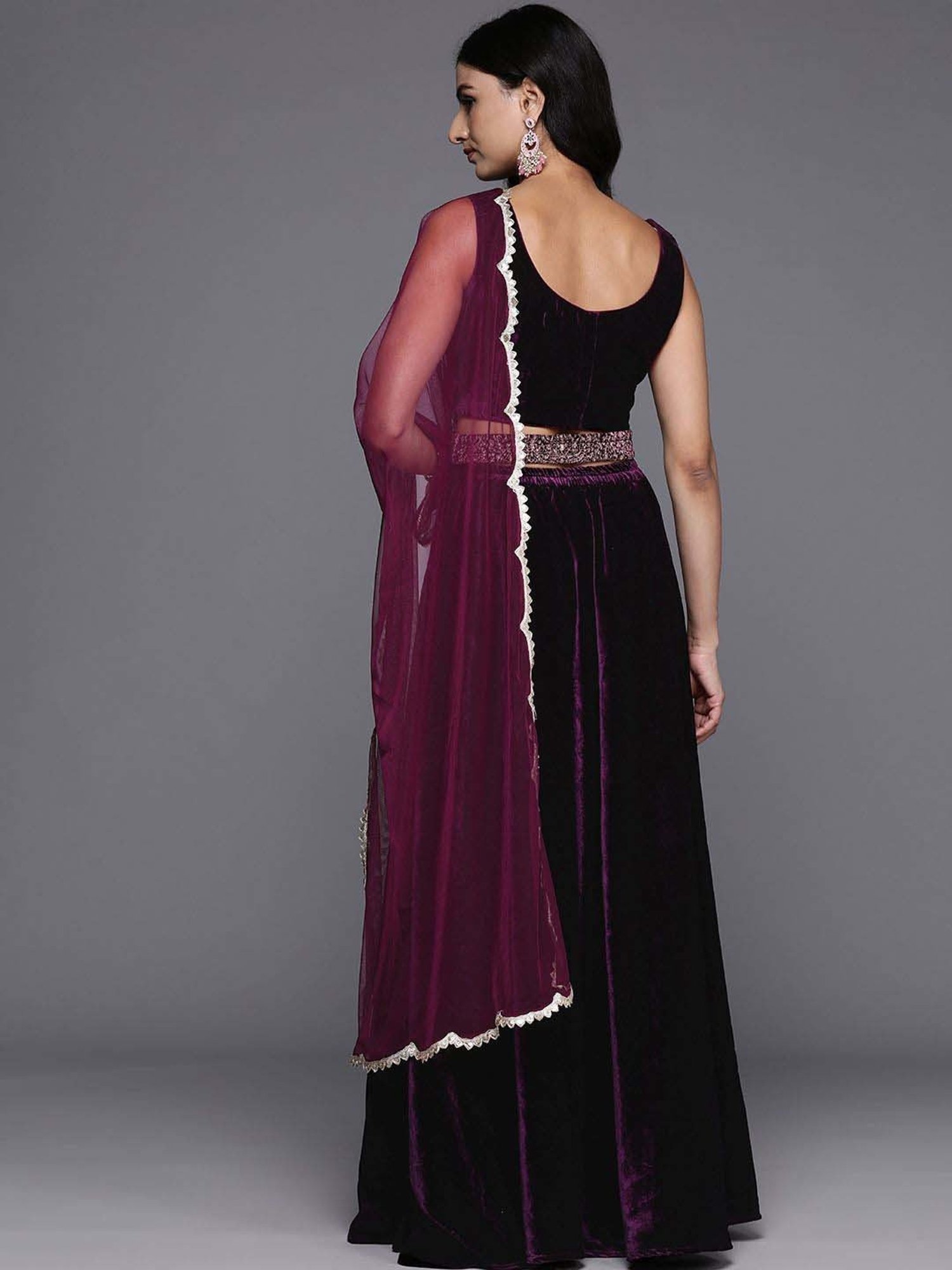 Libas Purple Plain Lehenga Choli Set With Dupatta