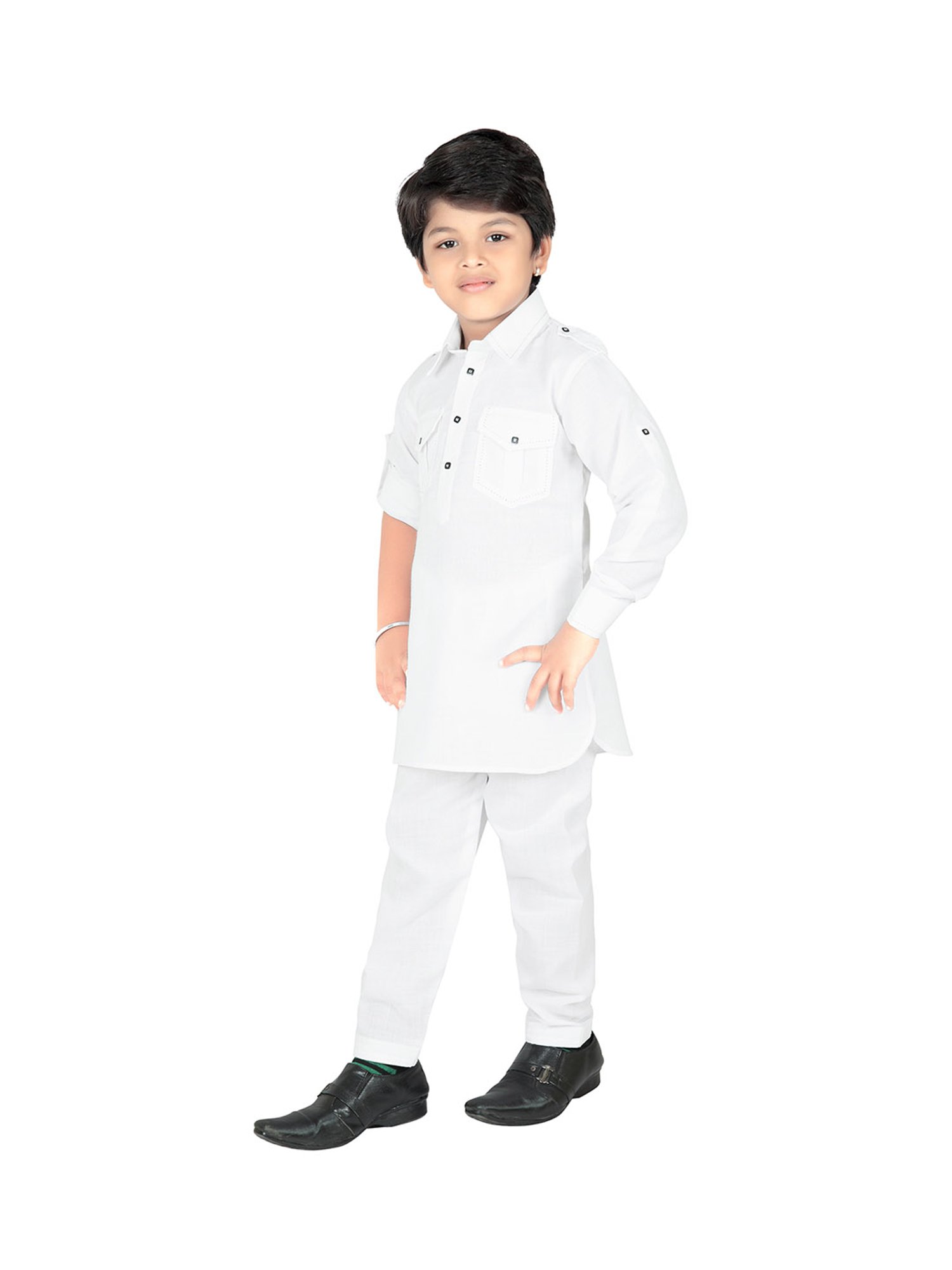 Ahhaaaa Kids White Solid Kurta with Pajamas