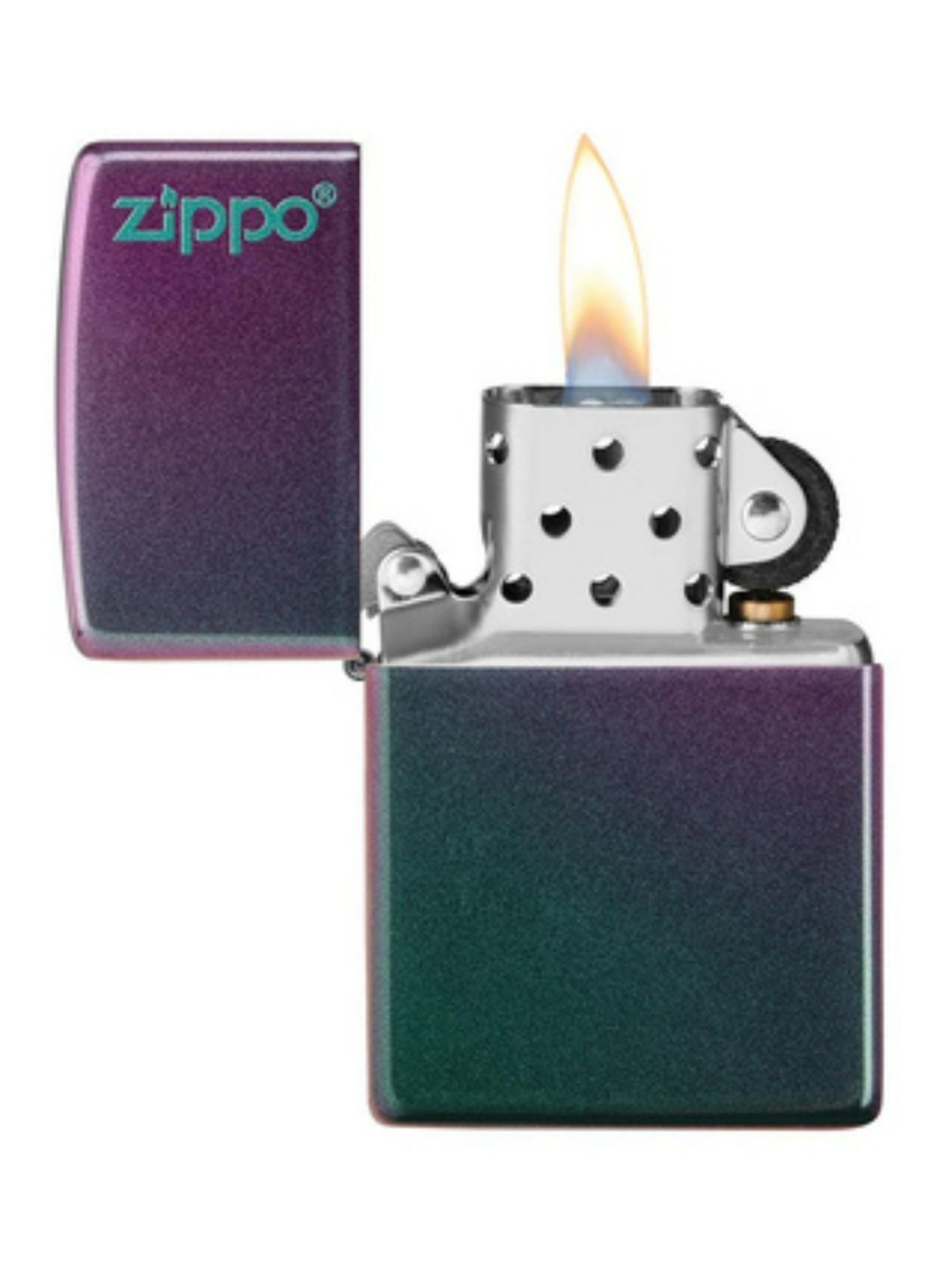 Zippo Metallic Purple Classic Iridescent Logo Brass Pocket Lighter