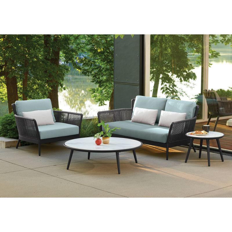 4pc Nette Loveseat Patio Seating Set Black/Seafoam/Grey - Oxford Garden