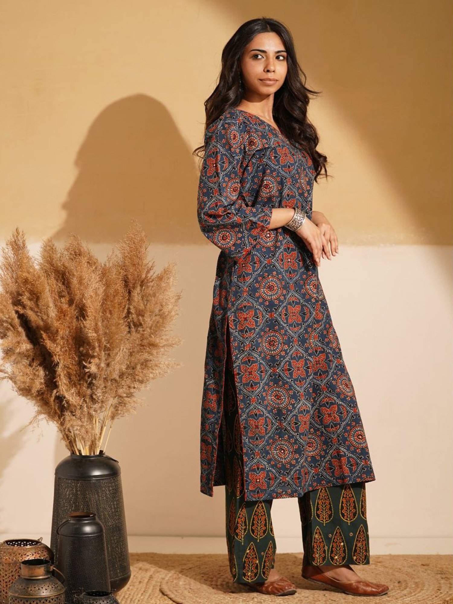 Love Chic Indigo Blue Cotton Ajrakh Straight Kurta