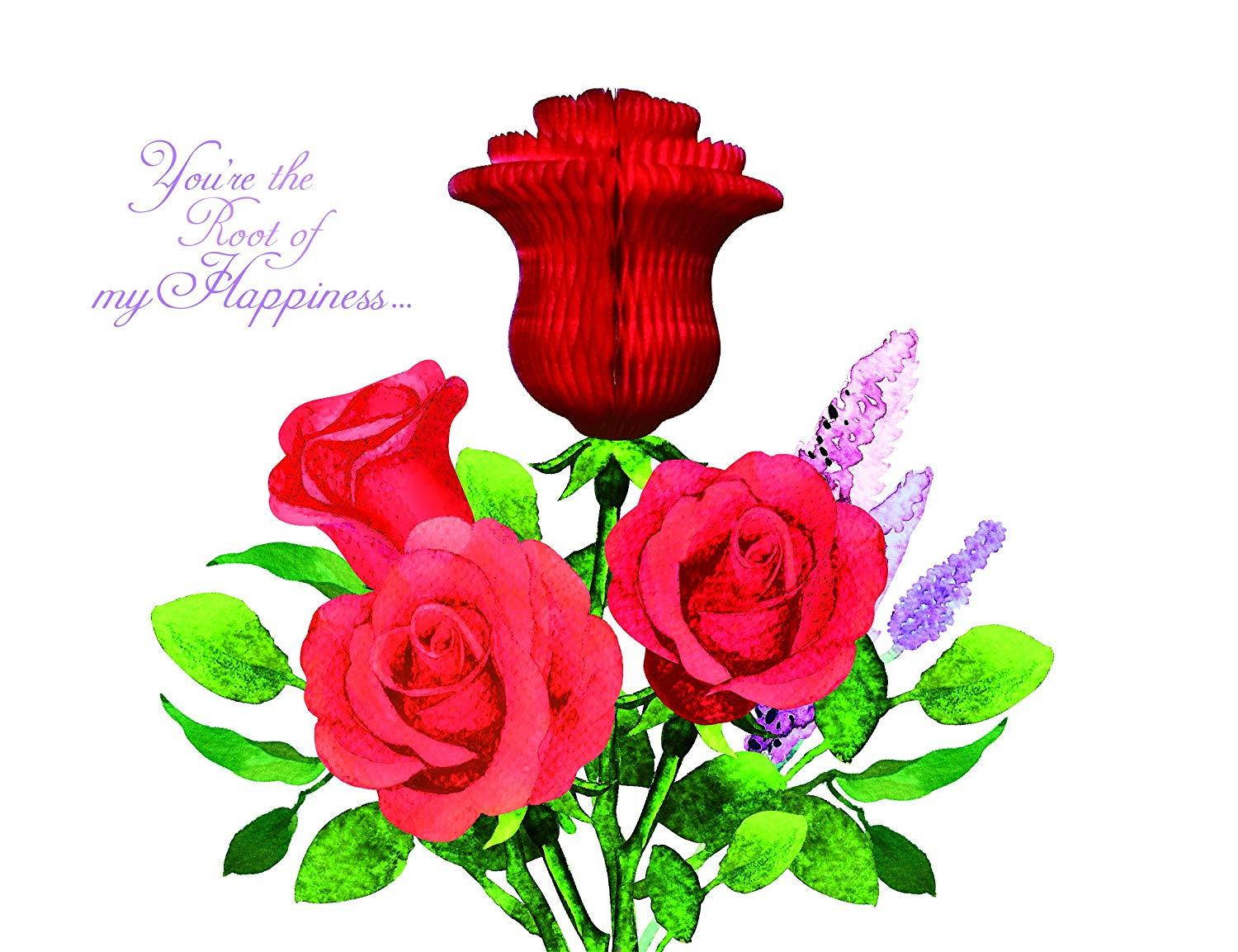 YURICOM Handmade Honeycomb Pop Up Greeting Card (Pack of 1, Happy Roses)