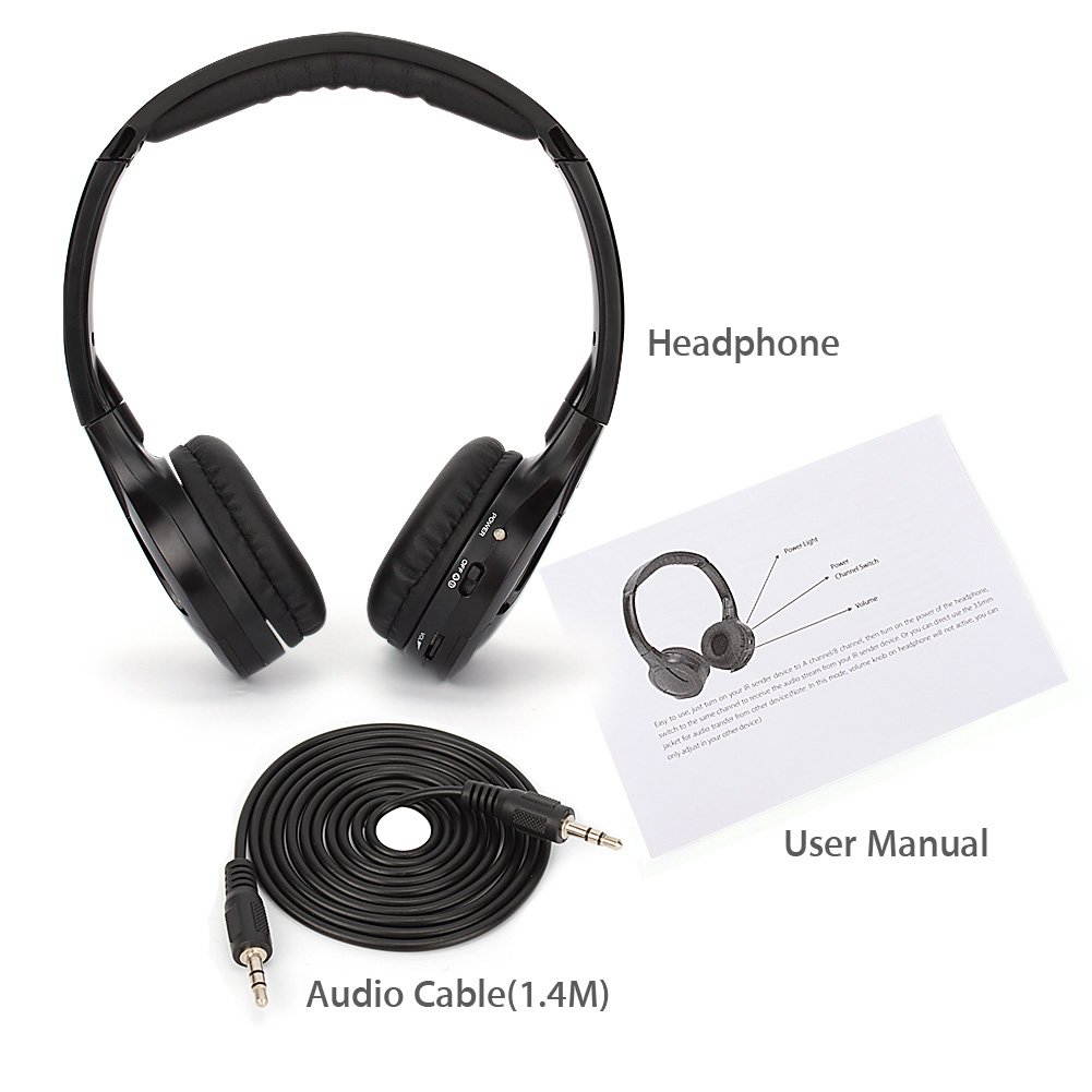 NAVISKAUTO Wireless Headphones, Car Kids Headphones, IR Headphones for Car Entertainment System, Wireless IR Headphones with Dual Channel