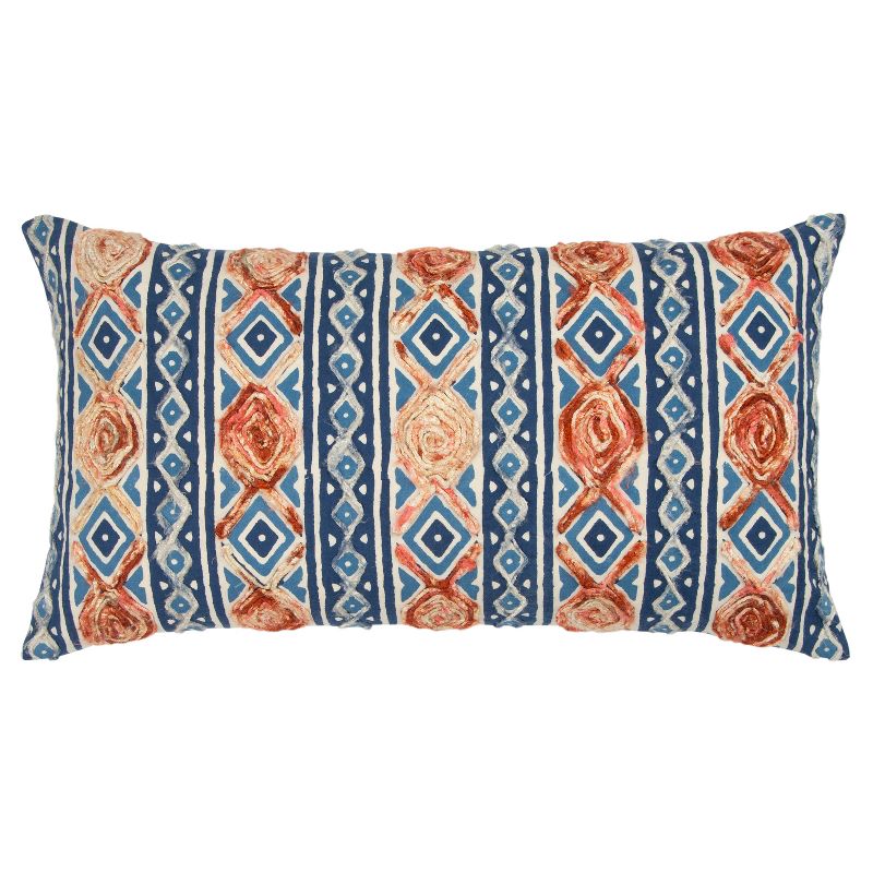 Oversize Geometric Decorative Filled Lumbar Throw Pillow Indigo - Rizzy Home