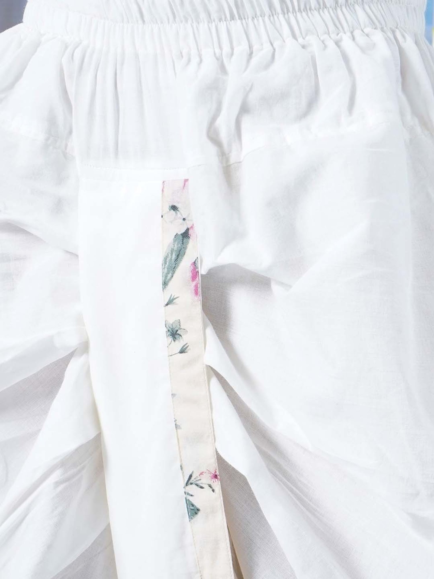 Little Bansi Cream & Lilac Cotton Floral Print Full Sleeves Kurta Set