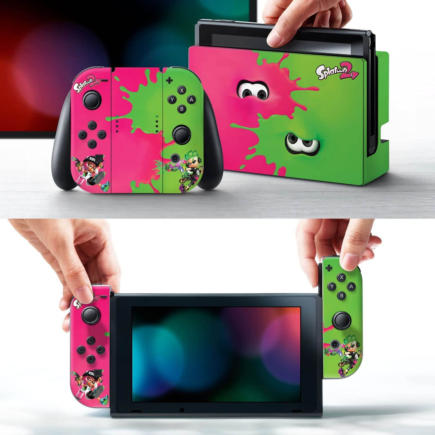 Controller Gear Nintendo Switch Skin & Screen Protector Set,  By Nintendo - Splatoon 2 "Pink Vs Green" - Nintendo Switch