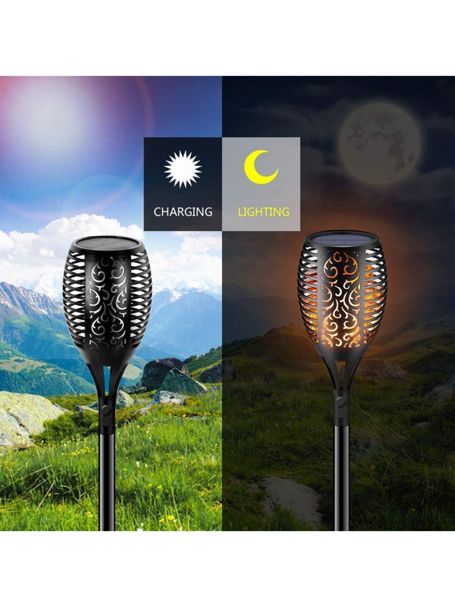 XERGY Solar Lights Dancing Fire Decoration Lighting (Pack of 2) (Black)