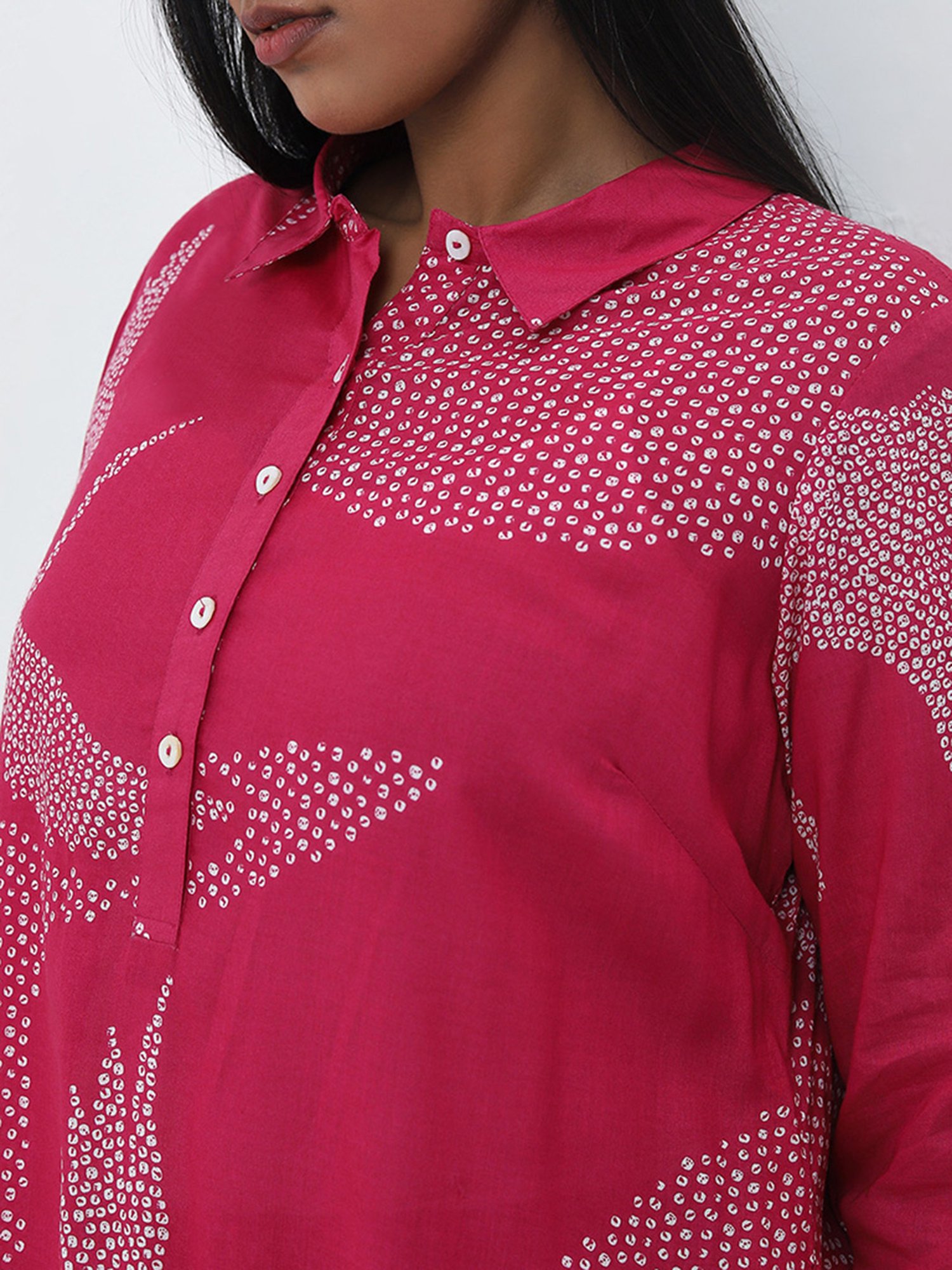 Diza by Westside Pink Bandhani Pattern A-line Cotton Kurta