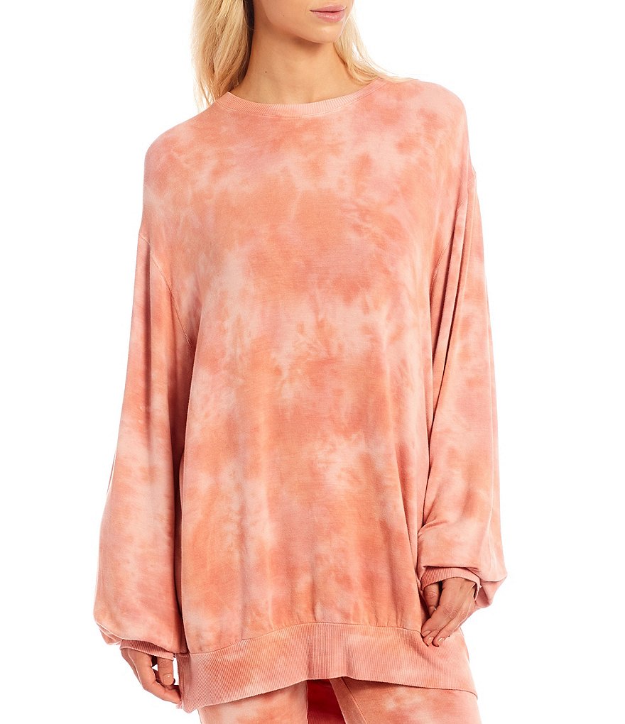 Honeydew Intimates Daze Off Tie-Dye Printed French Terry Oversized Crew Neck Coordinating Sleep Sweatshirt
