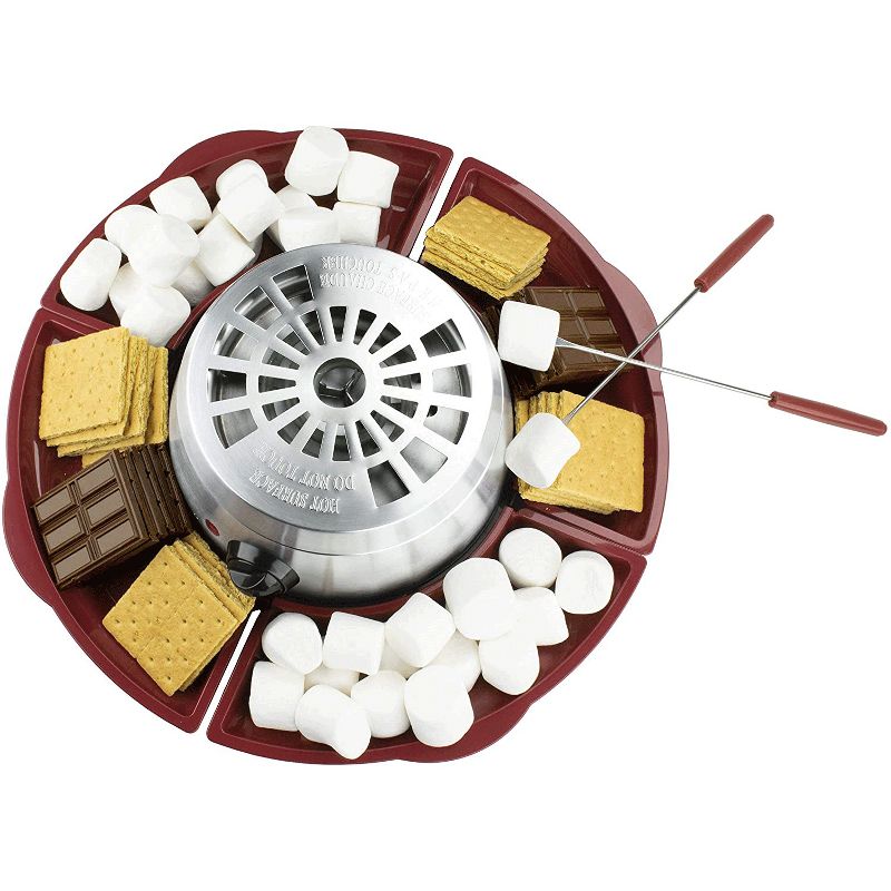 Brentwood Appliances TS603 Indoor Stainless Steel Electric Flameless S'mores Maker with 4 Roasting Forks and 4 Stackable Red Trays