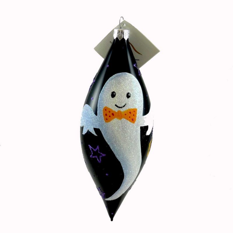 Laved Italian Ornaments Black Drop With Ghost Halloween Blown Glass  -  Tree Ornaments