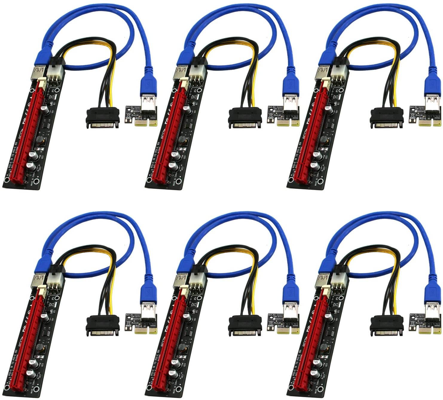 PCI-E Riser for Bitcoin Litecoin ETH Coin Mining 6 PIN Powered PCIE Extension Cable GPU Riser Ethereum Mining ETH GPU Extension Cable PCIEX1 to PCIE X16 Extender V006C GPU Riser(6 PCS)