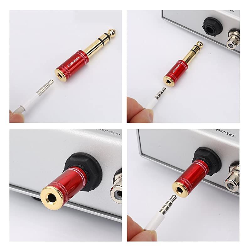 1/4 Inch (6.35mm) Male to 1/8 Inch (3.5mm) Female Stereo Adapters for Audio Connector Cables - Conversion Headphone adapte, amp adapte, 1Red+1Blue