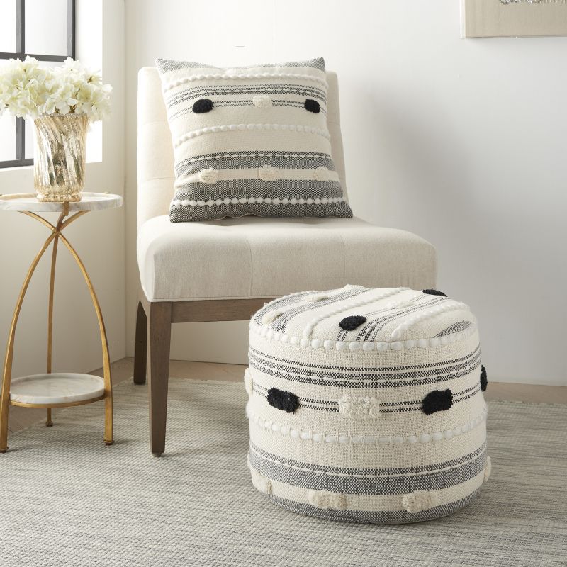 Mina Victory Life Styles SH036 Indoor Pouf - Black Ivory 18" X 18" X 14"