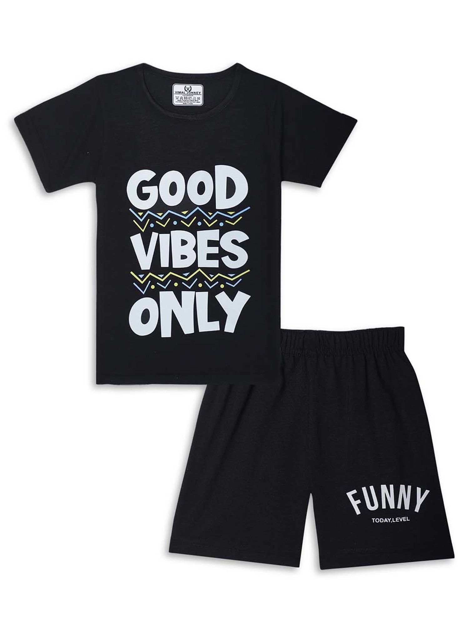 Vimal Jonney Kids Mint Green & Black Printed T-Shirt Set