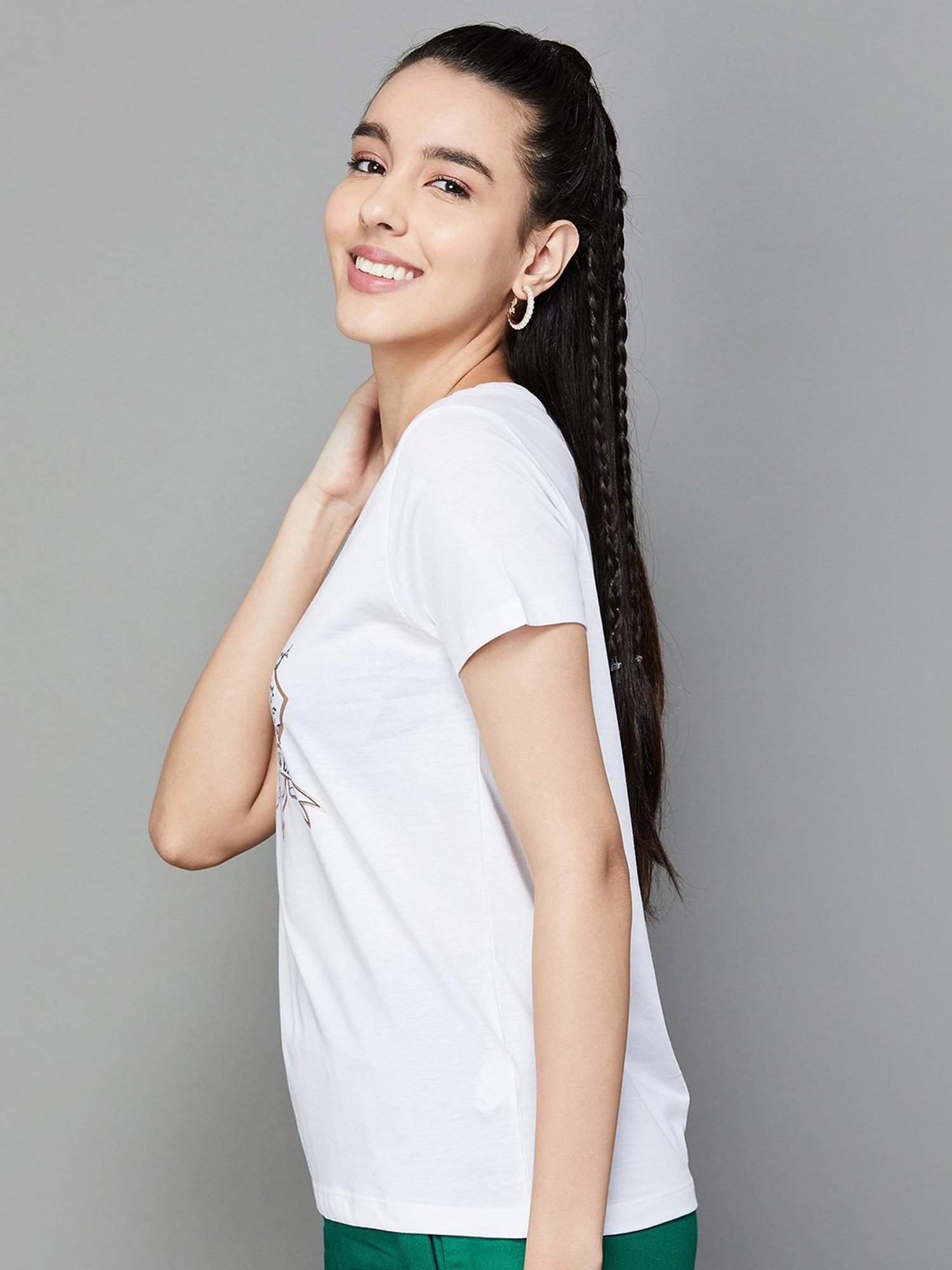 Fame Forever by Lifestyle White Cotton Printed T-Shirt