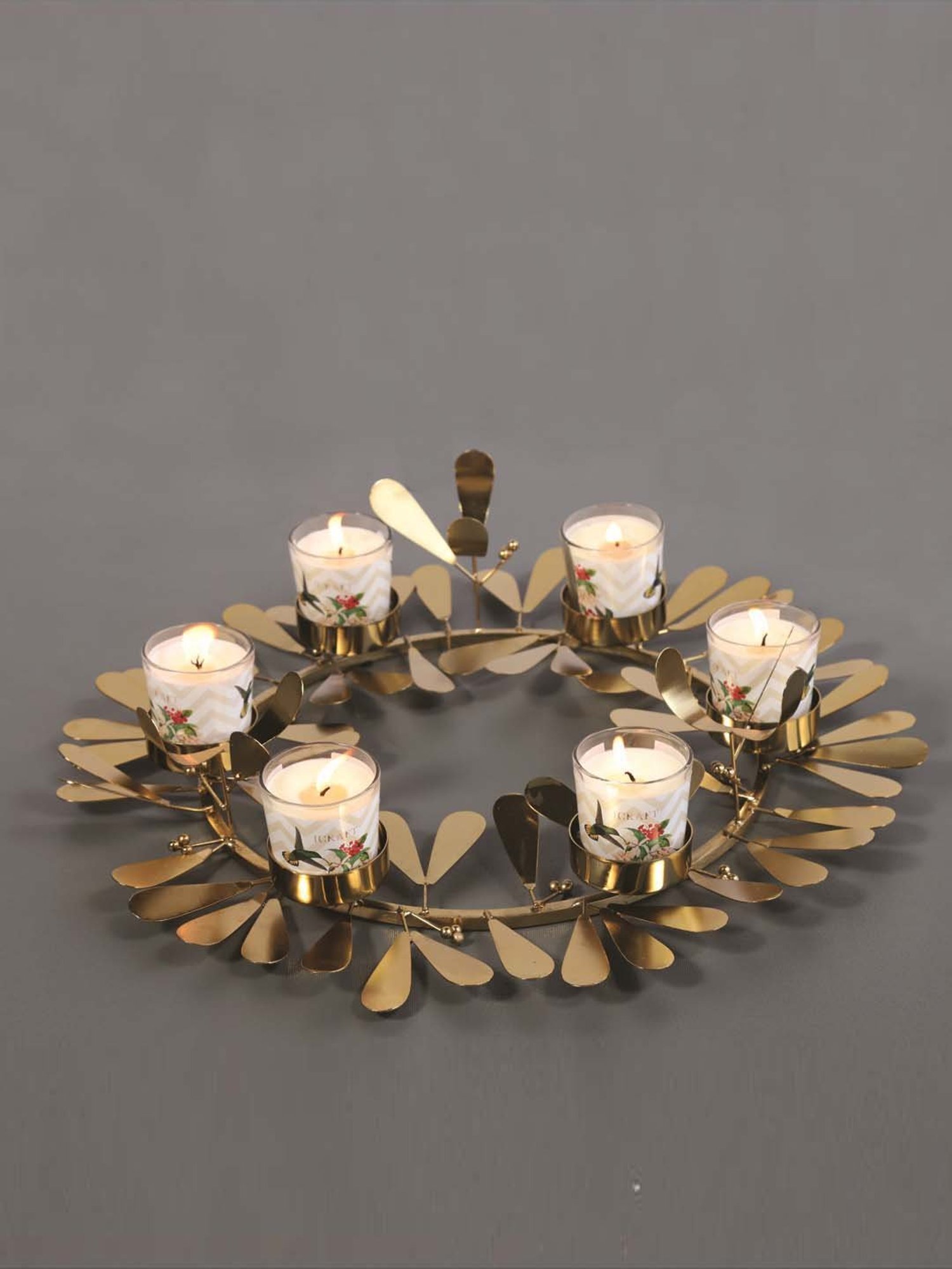 ICRAFT 'Alu' Golden Aluminium 6-In-1 Tea Light With Wreath