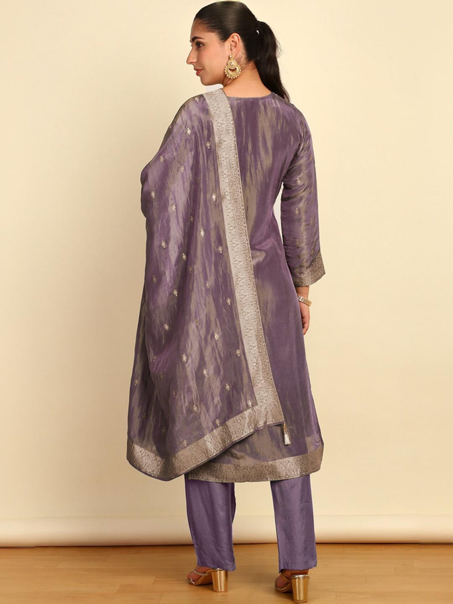 Soch Womens Purple Silk Blend Zari Woven Unstitch Dress Material With Mirror And Cutdana